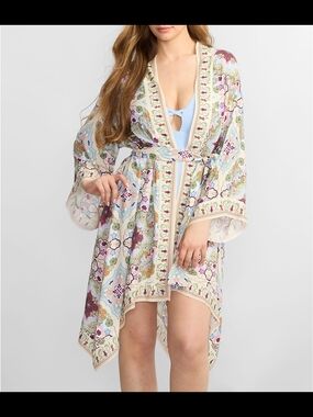 Printed Floral Kimono Cover-Up in Pastel Multicolor Bare Necessities L/XL